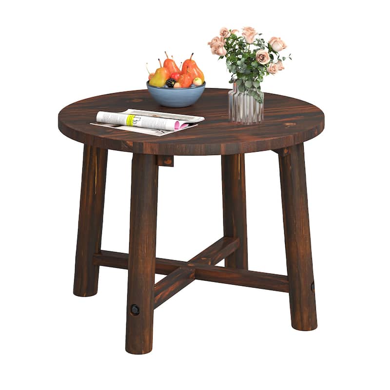 24" Multi-Use Rustic Patio Side Table in Fir and Pine Wood Sturdy Square Top with Crossbars - 24" x 24" x 17.5"