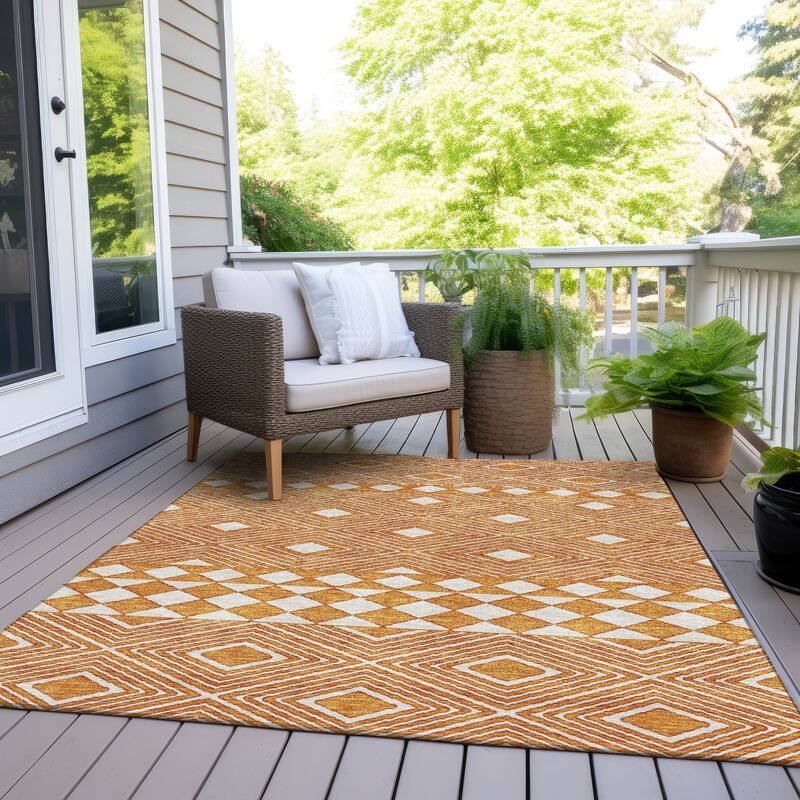 Machine Washable Indoor/ Outdoor Chantille Moroccan Boho Rug - Orange - 8' x 10'