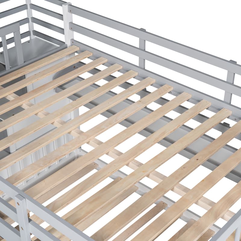 Bunk Bed with 2 Drawers 3 Shelves and Slide