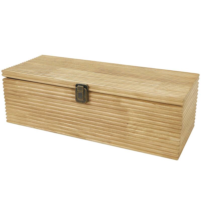 Wood Carved Linear Decorative Box - Set of 2 Light Brown - Roche River Decor