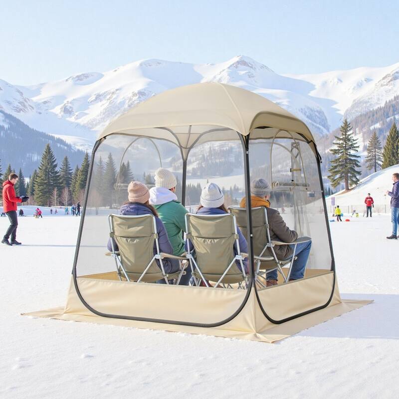 Beige-Transparent-Black Pop-Up Sports Tent TPU Fabric Steel Frame - 62.99 × 62.99 × 71.65 in