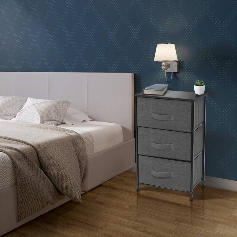 Bedside Furniture & Night Stand End Table Dresser with Steel Frame