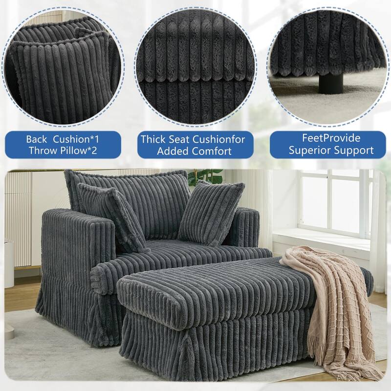 47.7'' Corduroy Deep Seat Upholstered Daybed with Movable Ottoman