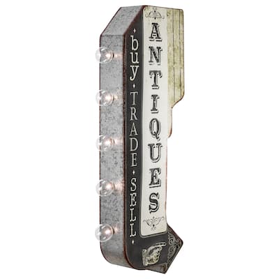 Antiques Buy Trade Sell Double Sided Off the Wall LED Marquee Light Up Arrow Sign for Bar, Garage or Man Cave