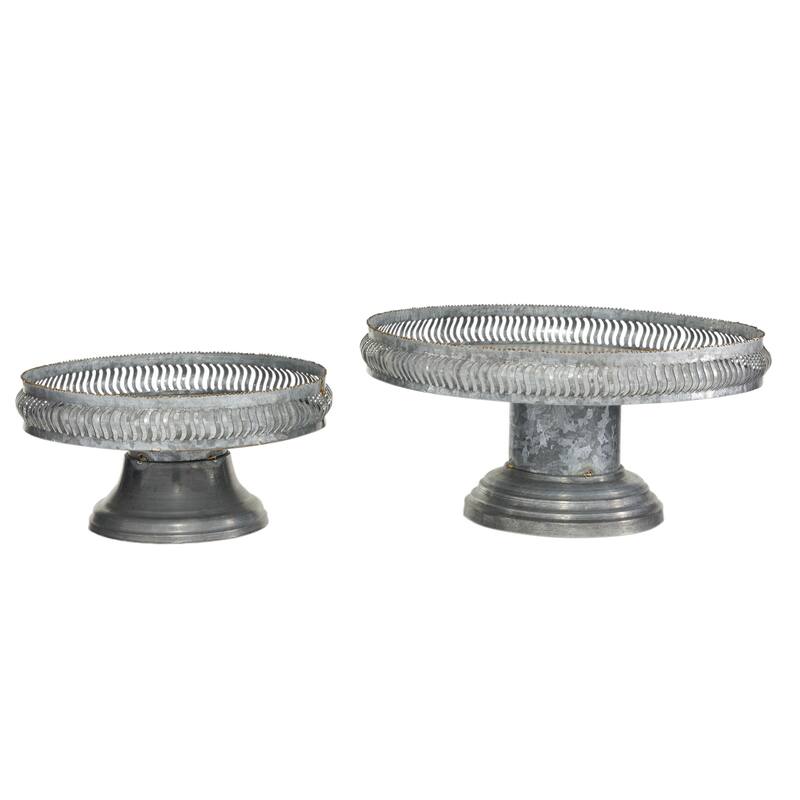 Metal Galvanized Cake Stand - Set of 2 Gray - Roche River Decor