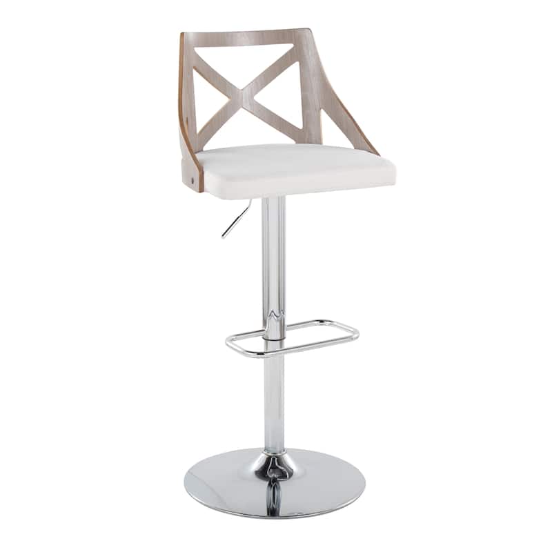 The Gray Barn Charlotte Adjustable Bar Stool with Rounded Rectangular Footrest (Set of 2) - Cream Fabric/Light Grey Wood/Chrome