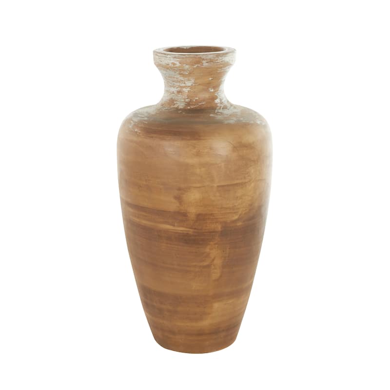 Brown Ceramic Antique Style Distressed Patina Decorative Vase