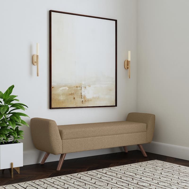 HomePop Modern Sherpa Storage Bench with Wood Legs - Brown Boucle