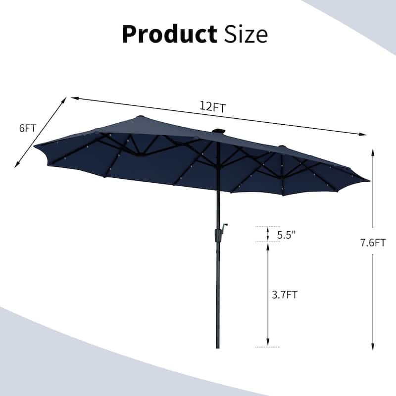 Autlaycil 13 ft Patio Umbrella with 36 Solar Lights & Crank System for Outdoor
