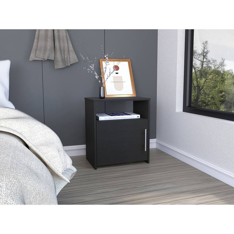 Nightstand with One Shelf,Single Door Cabinet, Metal Handle