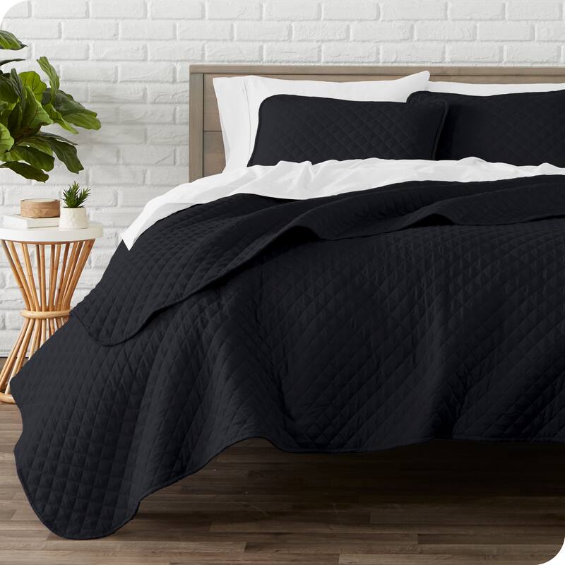 Bare Home Diamond Stitched Lightweight Microfiber Coverlet Set - Black - Full