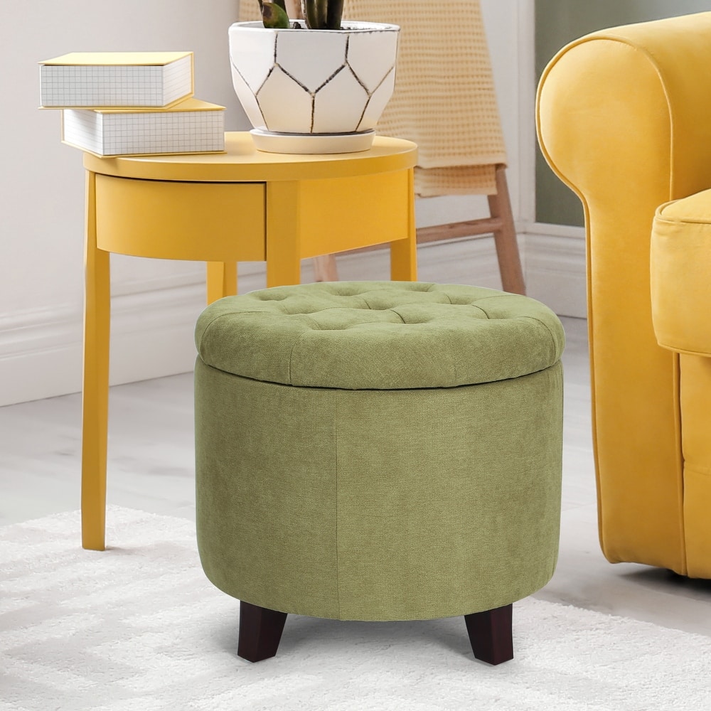 Adeco Round Button-tufted Lift-top Storage Ottoman