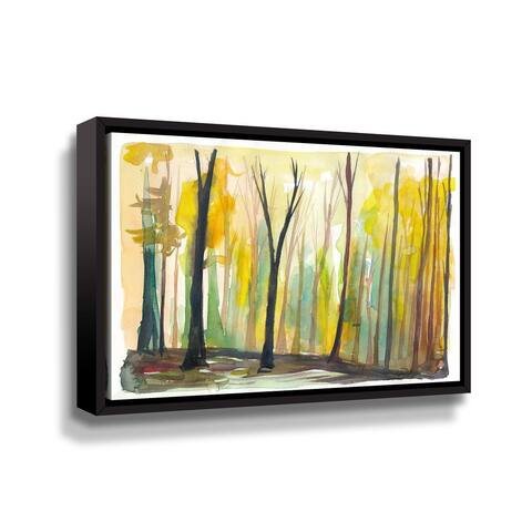 Sunset In Green Gloeing Forest Gallery Wrapped Floater-framed Canvas