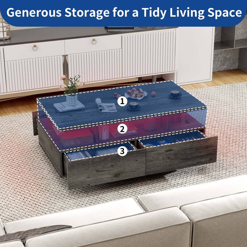 Moasis Modern Coffee Table with Storage High Glossy LED for Living Room