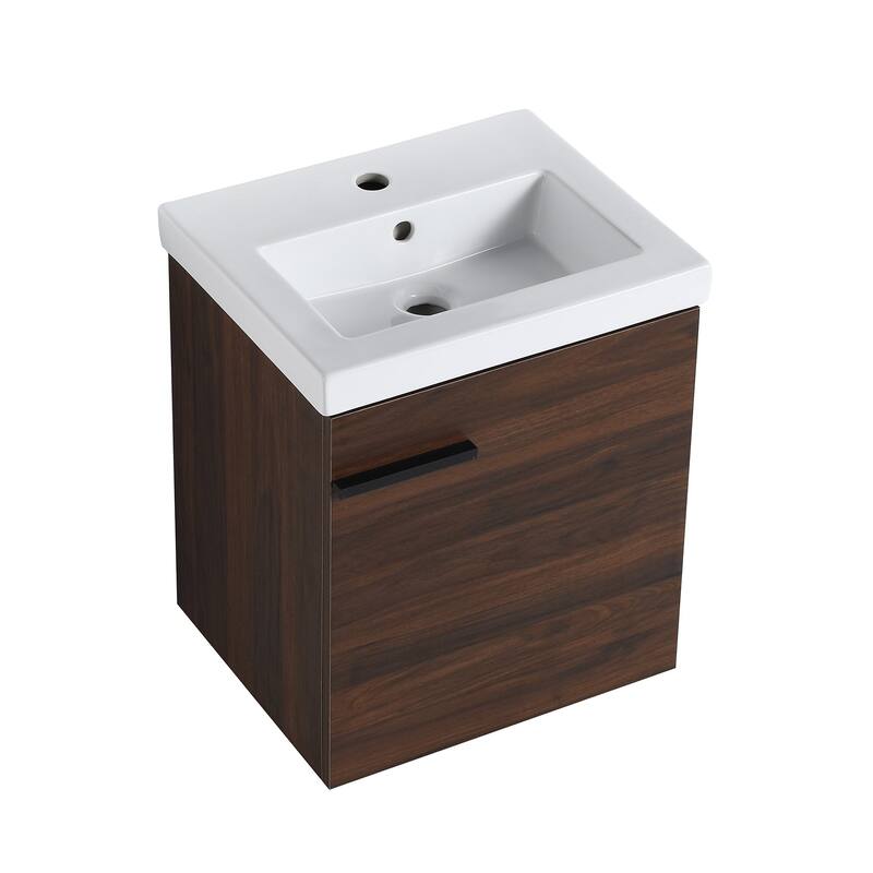 18" Wall-Mounted Bathroom Vanity with Ceramic Top and Basin