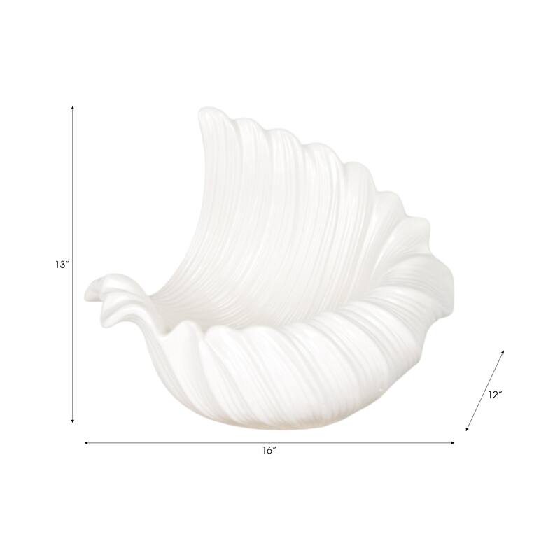 Decorative Ceramic Shell Bowl - 16", White - 16.0"