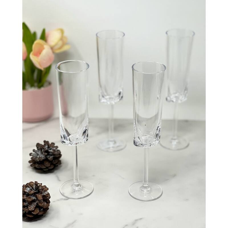 LeadingWare Designer Tritan Oval Halo Clear Champagne Flutes Set of 4