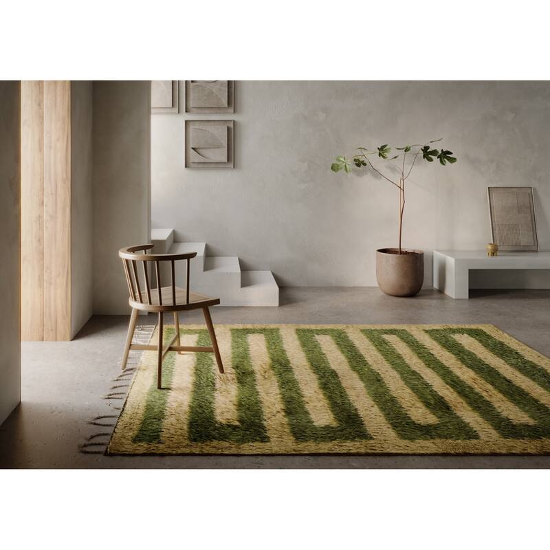 Momeni Neo Morrocan Hand Woven Wool Geometric Shag Rug. - 9' x 12' - Green - Rectangle