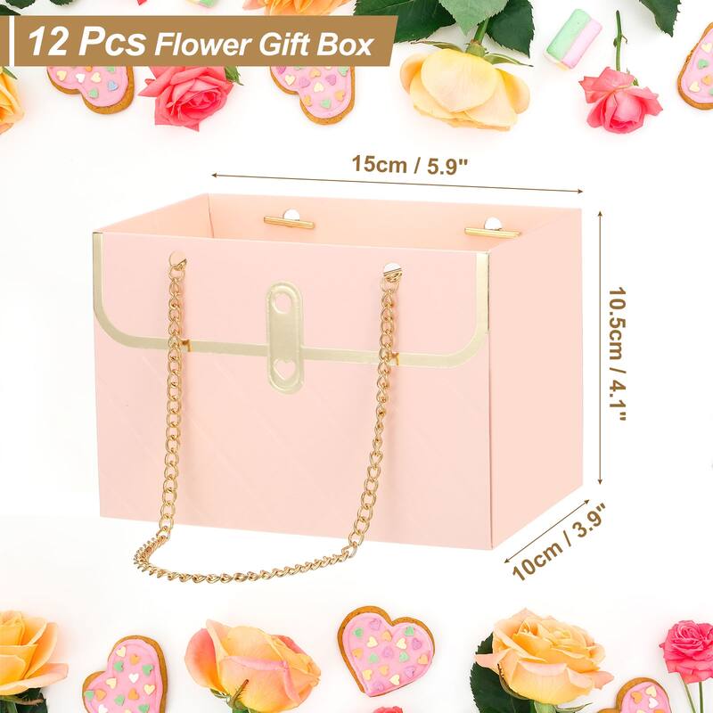 Flower Gift Box, 12 Pcs Paper Bouquet Flower Gift Bags for Packaging - Pink