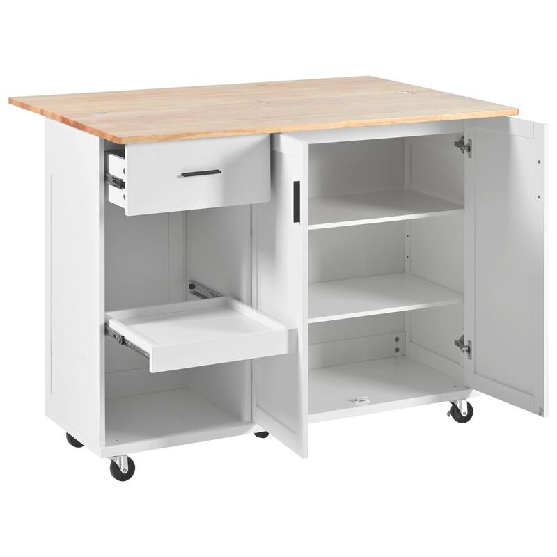 Kitchen Island with Foldable Counter Top, Kitchen Storage Cart with Towel Rack Drawer, Rolling Kitchen Cart on Wheels