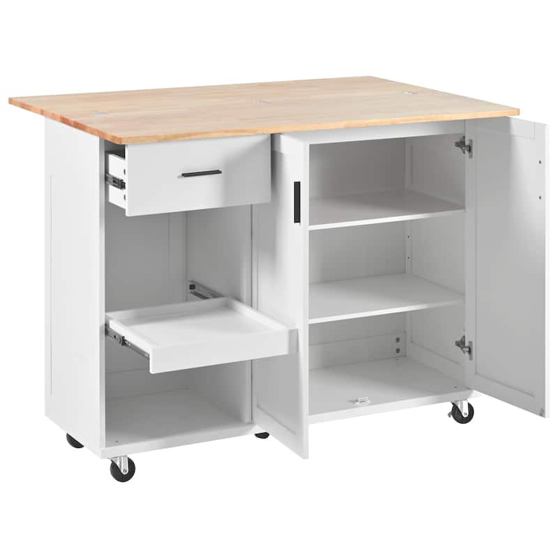 Kitchen Island with Slide-Out Shelf, Towel Rack and Drawer