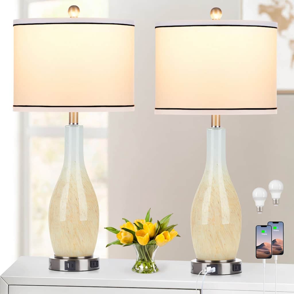 26.5'' Table Lamp with Nightlight 2in1 with Glass Vase Style (Set of 2) - 12'' x 12'' x 26.5'' (L x W x H)