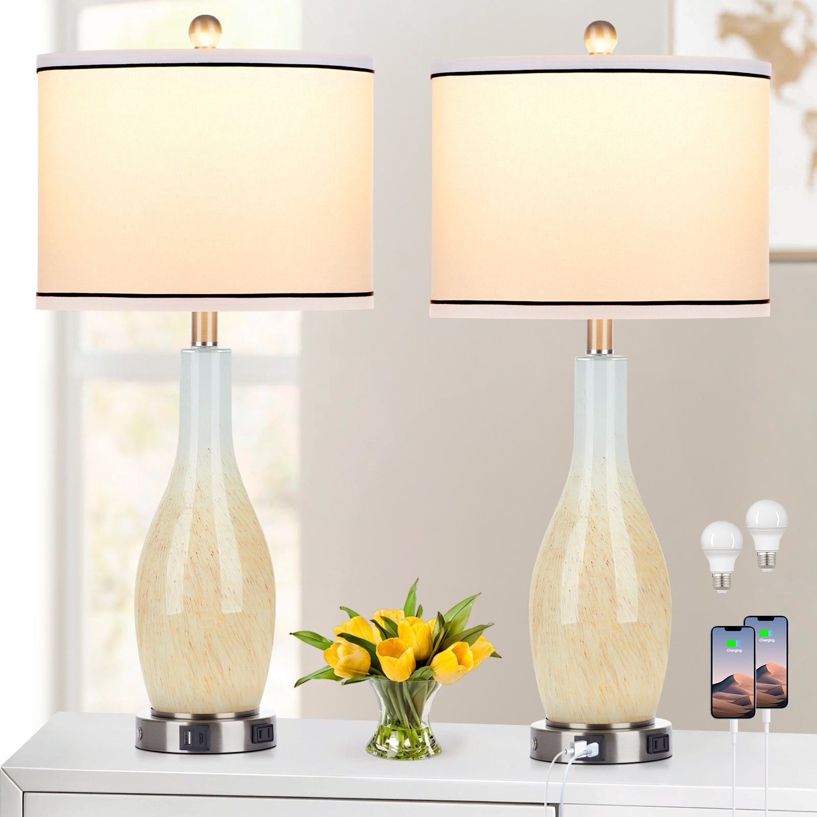 Lamps with night light in base outlet