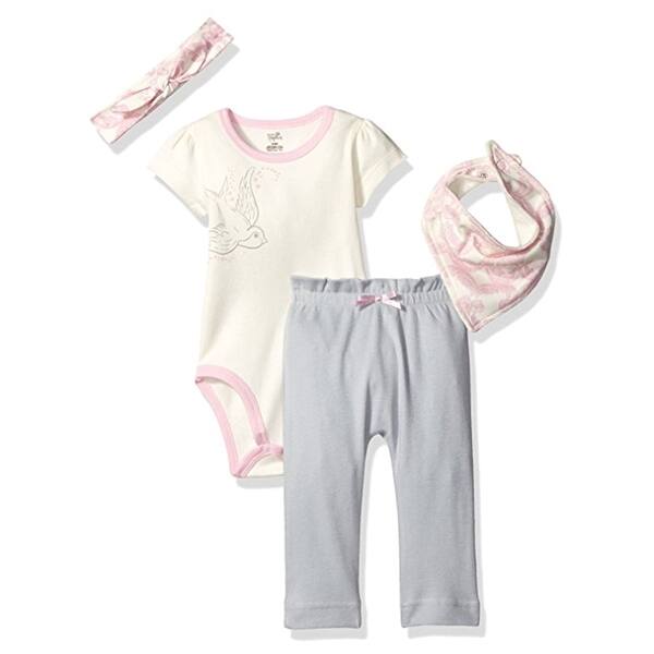 slide 1 of 1, Touched by Nature Baby Girl Organic Cotton Layette Set 4-Piece, Bird 0-3 Months