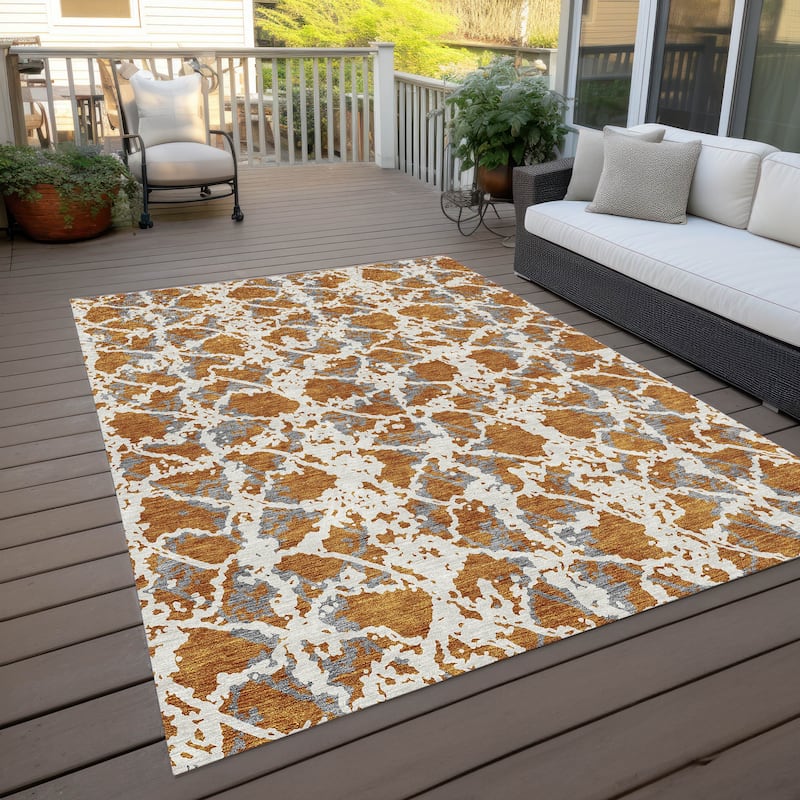 Machine Washable Indoor/ Outdoor Abstract Modern Chantille Rug - Copper - 3' x 5'