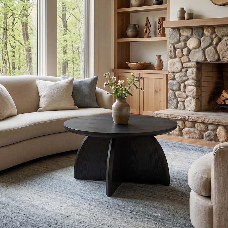 Modern Black Round Coffee Table, 31.5" Circle Center Table for Living Room & Home Office, Easy Assembly Low Cocktail Table