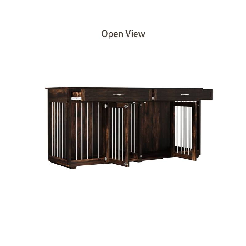72.4 Inch Wooden Large Furniture Dog Crate with Drawers & Divider