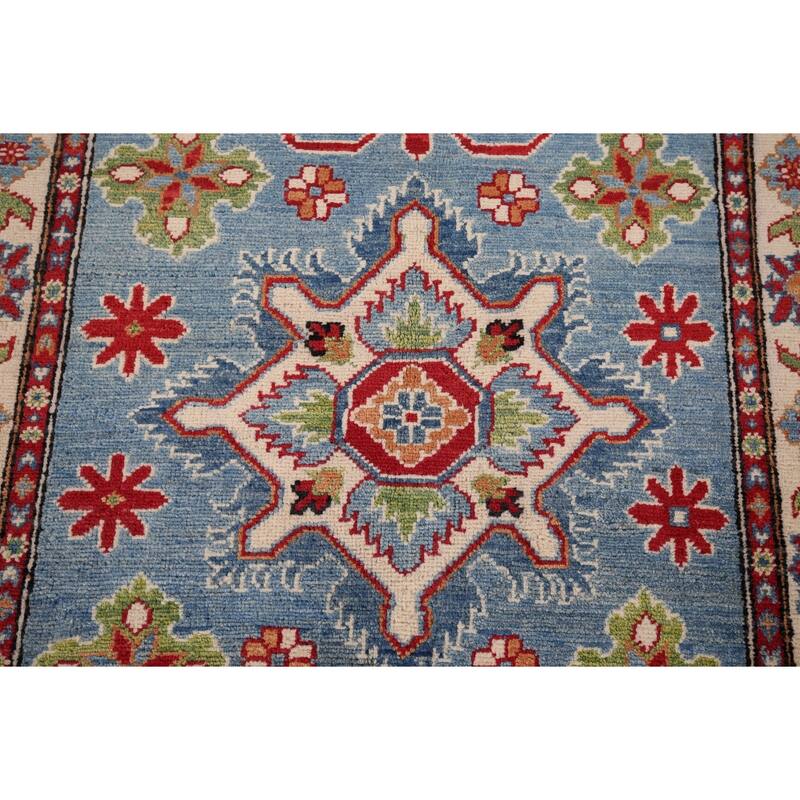 Light Blue Kazak Accent Rug Handmade Wool Carpet - 3'3" x 5'1"