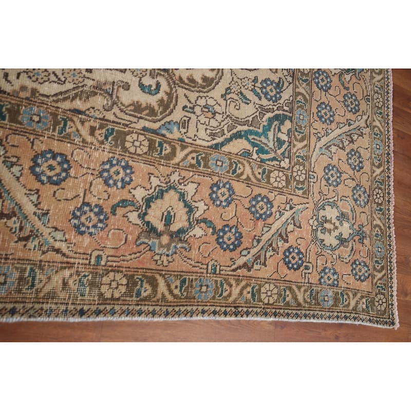 Distressed Tabriz Vintage Persian Rug Dining Room Handmade Wool Carpet - 9'3" x 12'9"