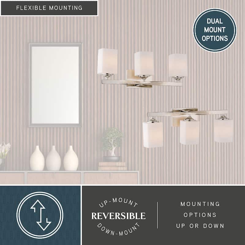 Robey 3-Light 23 in. W Polished Nickel Bathroom Vanity Lighting Fixture, Frosted White Glass, Dimmable LED Compatible Reversible