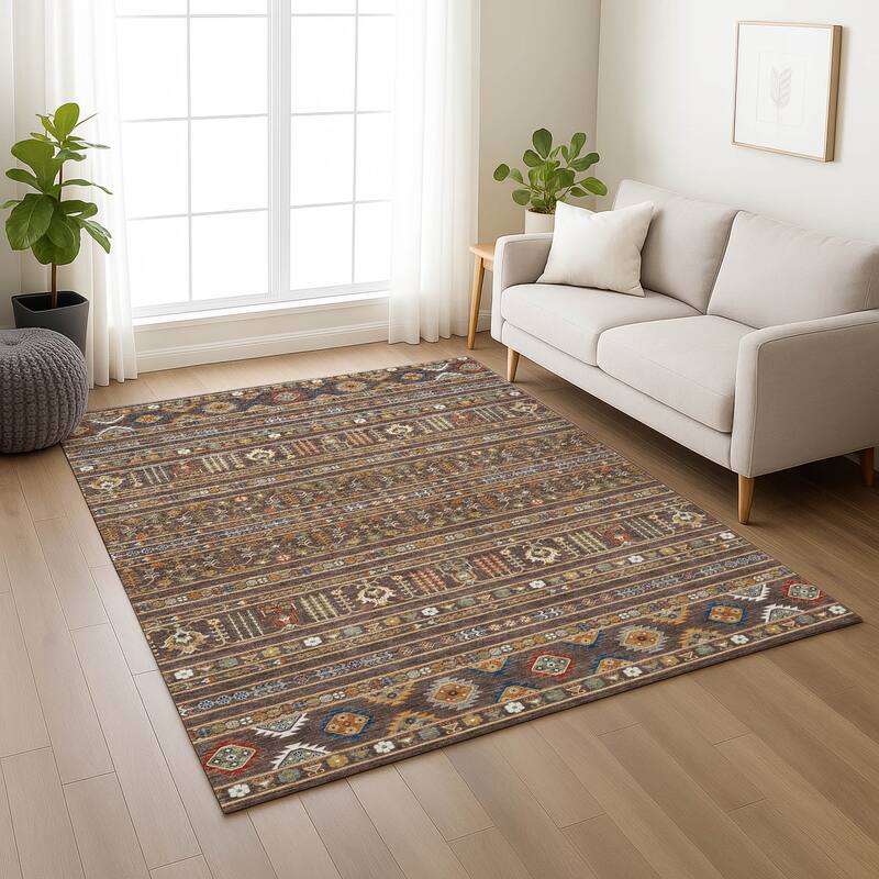 Machine Washable Indoor/ Outdoor Boho Moroccan Chantille Rug
