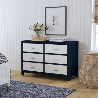 Keros 6 Drawer Navy Raffia Double Dresser - Bed Bath & Beyond