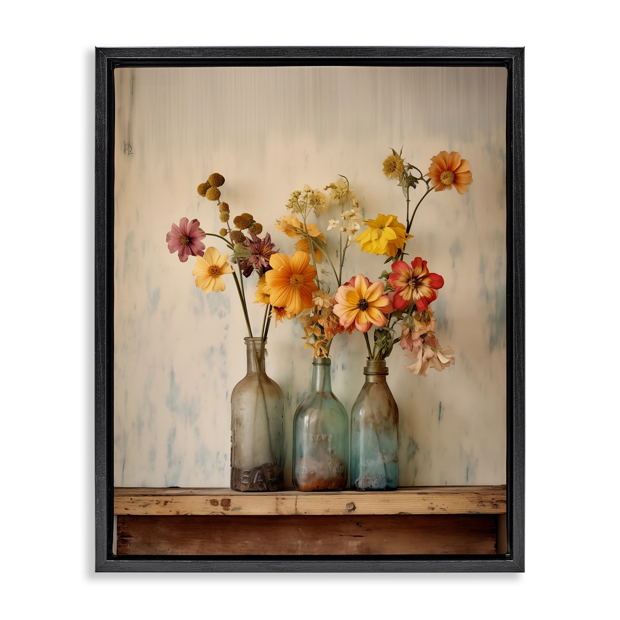 Stupell Rustic Spring Flowers Shelf Framed Floater Canvas Wall Art Design By Arlington Prints