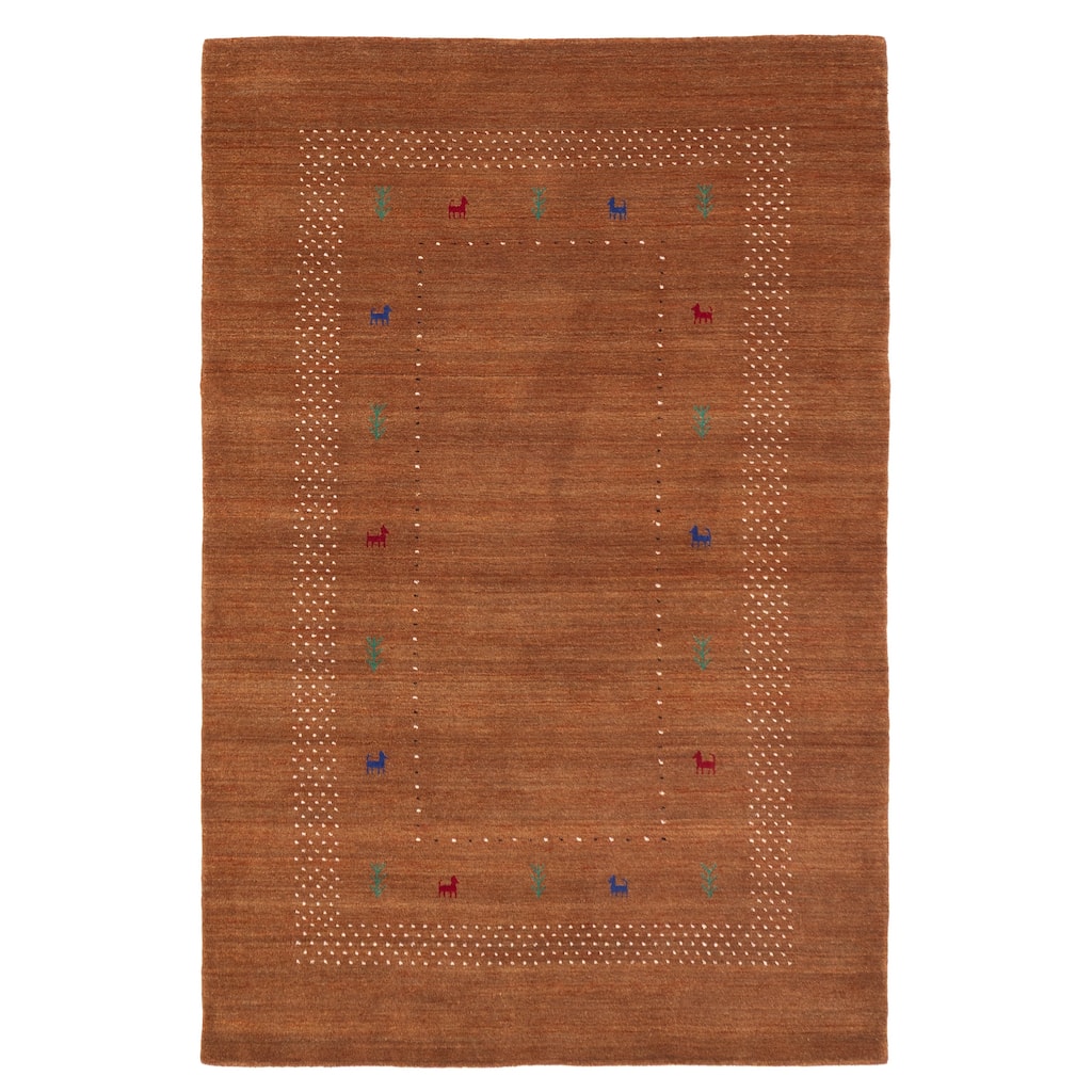 ECARPETGALLERY Hand Loomed Kashkuli Gabbeh Burnt Orange Wool Rug - 5'0 x 7'8