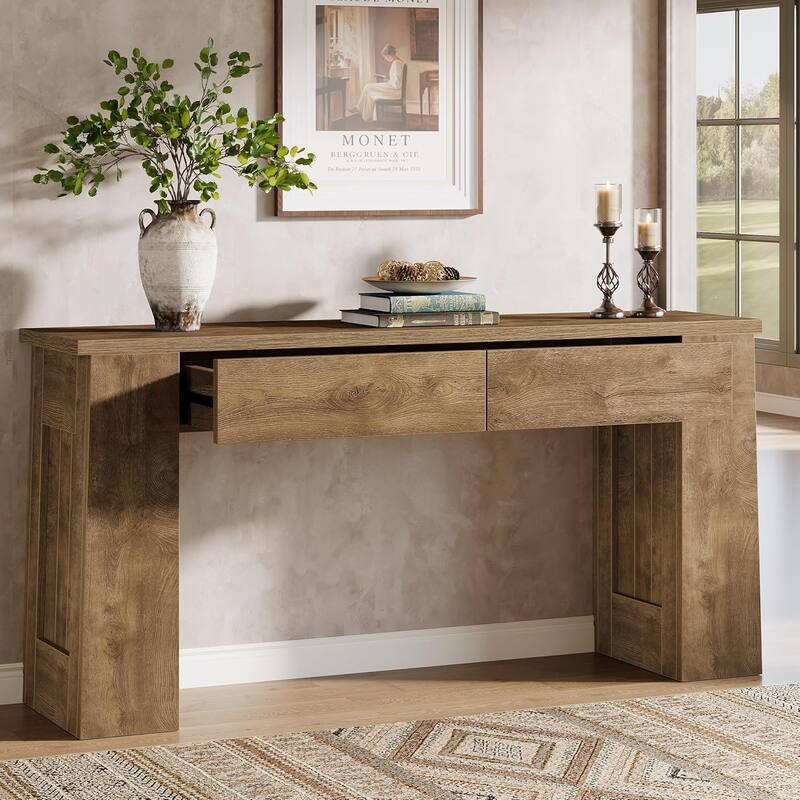 63" Console Table with 2 Drawers, Modern Entryway Sofa Table Behind Couch - 63" W x 11.8" D x 31.5" H
