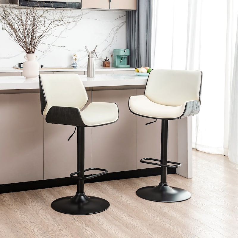 Glitzhome Set of 2 or 4 Modern Height Adjustable Faux Leather Swivel Bar Stools