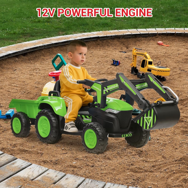 Electric Vehicles with Remote Control, Digger, LED Lights, Music, Ride On Car Toy for Kids