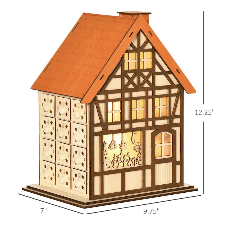 HOMCOM 24 Day Christmas Advent Calendar for Adults & Kids, Wooden Christmas Decoration