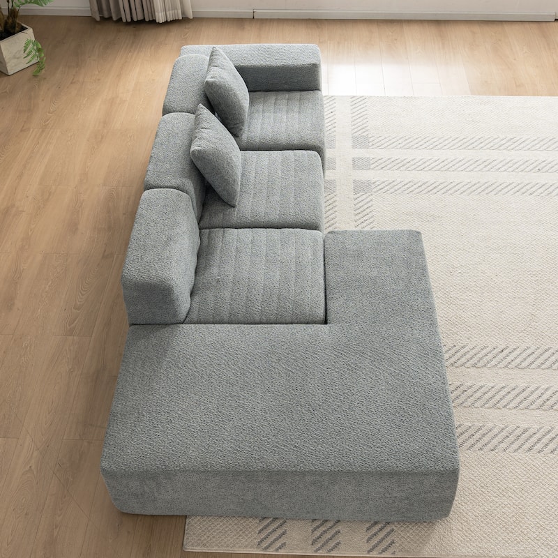 116.5" Grey Polyester Sectional Sofa, Free-combined, for Living Room