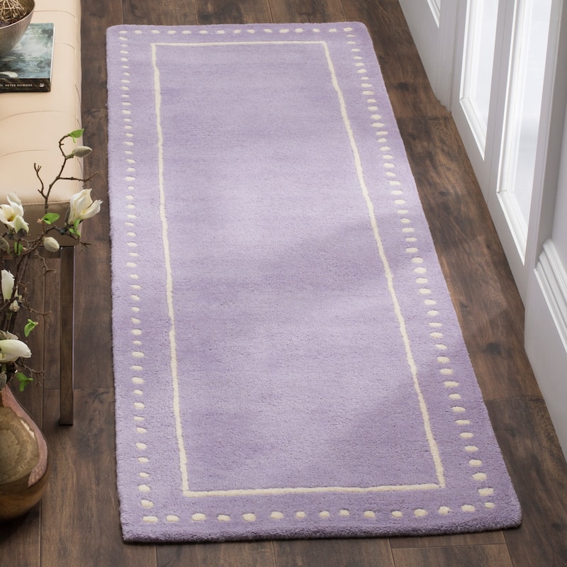 SAFAVIEH Handmade Bella Alverta Dotted Border Wool Rug - 2'3" x 7' Runner - Lavender/Ivory