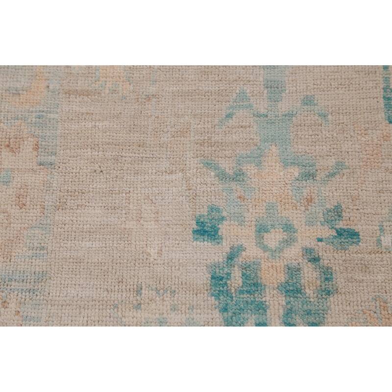 Hand Knotted Oriental 100% Wool Carpet Transitional Floral Beige & Ivories Oushak Runner Rug - 9' 10'' X 2' 8''