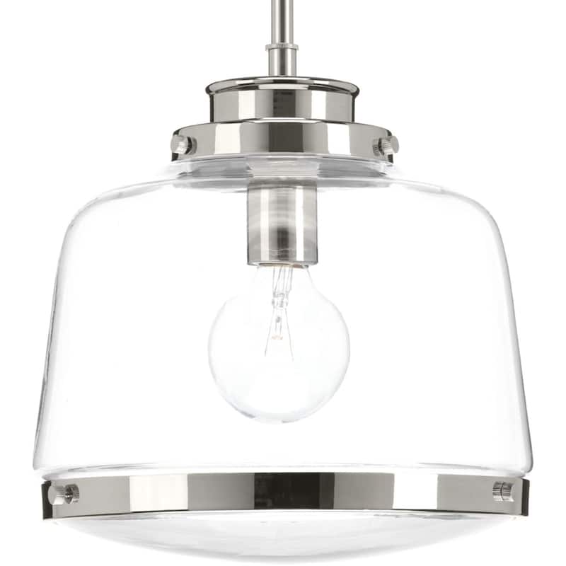Judson Collection One-Light Polished Nickel Clear Glass Farmhouse Pendant Light - 14.500" x 16.000" x 14.000"