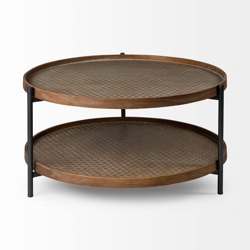 Kade III Natural Brown Solid Wood w/ Black Iron Frame Round End/Side Table