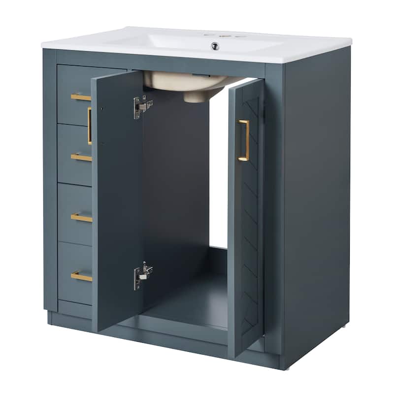 GDFStudio - Montvale Modern Freestanding Bathroom Vanity with Ceramic Sink and 3 Storage Drawers & Soft Closing Doors - 30'W