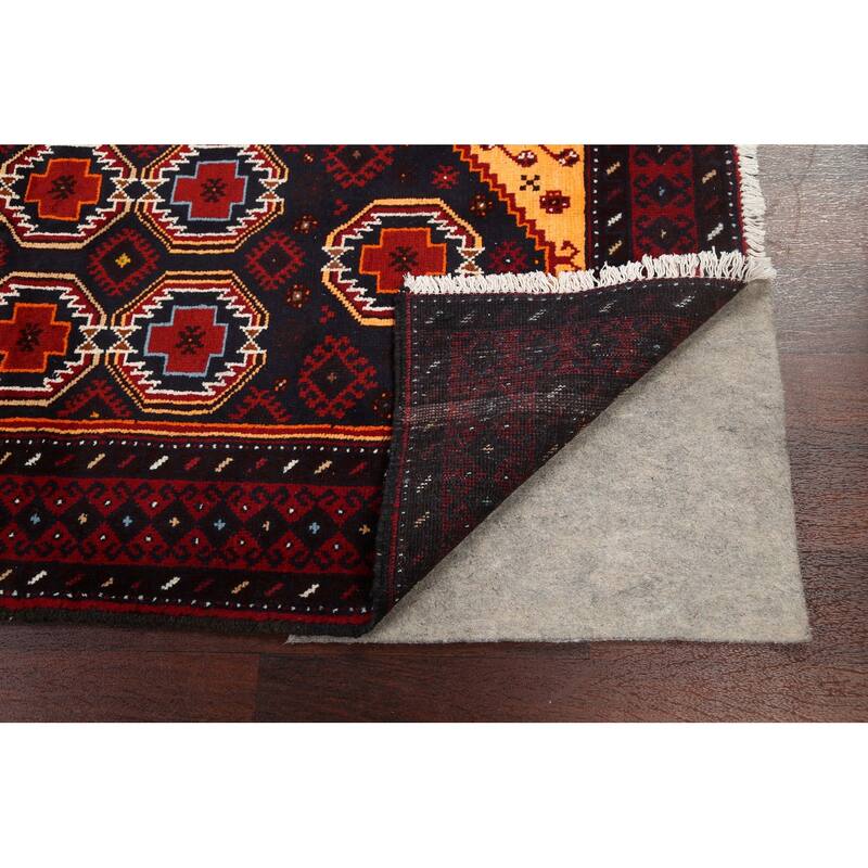 Geometric Balouch Persian Runner Rug Hand-knotted Wool Carpet - 3'3" x 6'7"