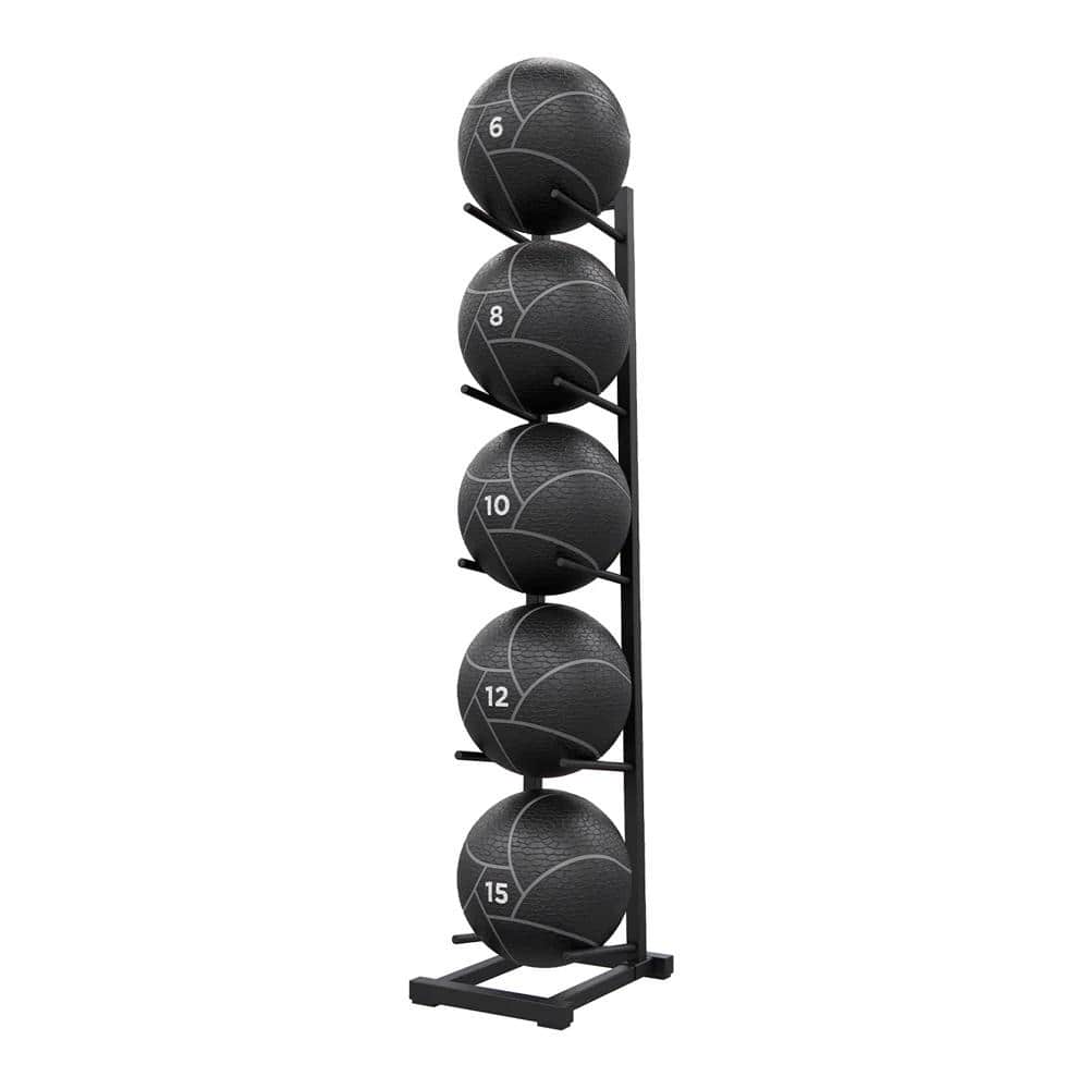 Med Ball 5 Set with Weight Plate Tree Rack, A Frame Standard Plate Storage, Gym Weight Stand Holder - Medium